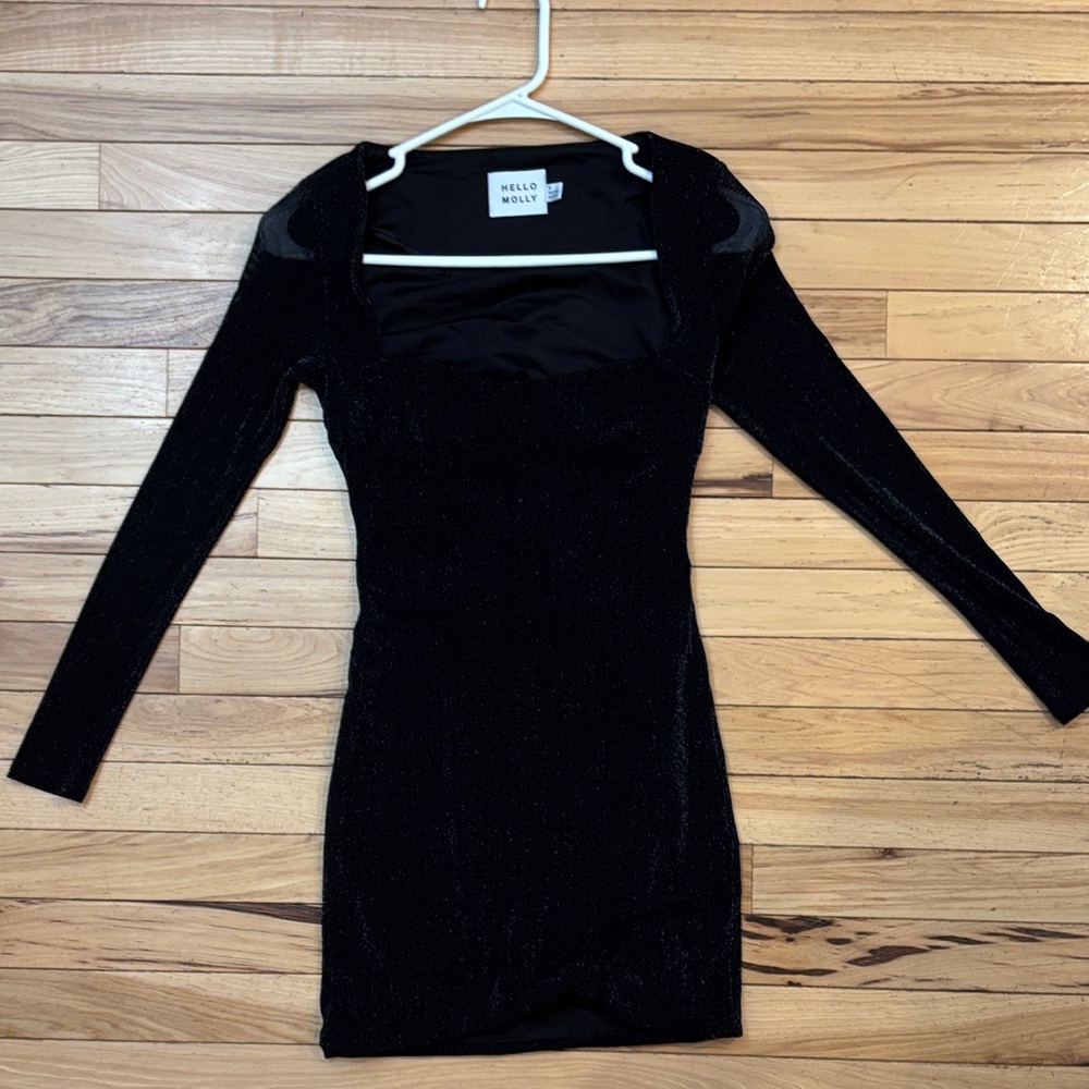 Hello Molly Shimmering Black Long Sleeve Dress